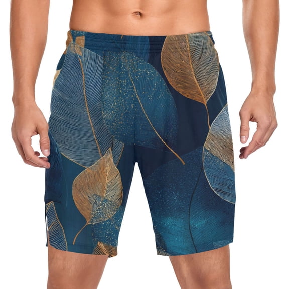 Iauyy Men's Athletic Shorts -Moisture Wicking Workout & Basketball Shorts with Liner, Lightweight Mesh Gym Sweat Shorts, Leaf Pattern (S)