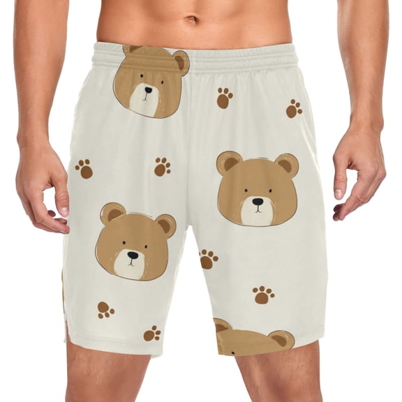 Iauyy Men's Athletic Shorts -Moisture Wicking Workout & Basketball Shorts with Liner, Lightweight Mesh Gym Sweat Shorts, Many Bear (S)