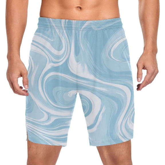 Iauyy Men's Athletic Shorts -Moisture Wicking Workout & Basketball Shorts with Liner, Lightweight Mesh Gym Sweat Shorts, Marble Texture (S)