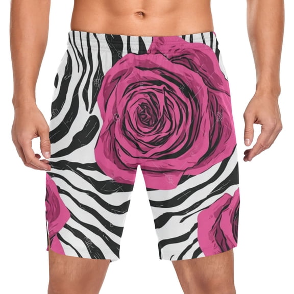 Iauyy Men's Athletic Shorts -Moisture Wicking Workout & Basketball Shorts with Liner, Lightweight Mesh Gym Sweat Shorts, Rose-like Zebra Pattern (S)