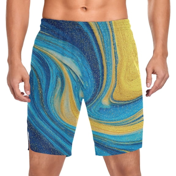 Iauyy Men's Athletic Shorts -Moisture Wicking Workout & Basketball Shorts with Liner, Lightweight Mesh Gym Sweat Shorts, Shining Elements (S)