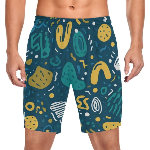 Iauyy Men's Athletic Shorts -Moisture Wicking Workout & Basketball Shorts with Liner, Lightweight Mesh Gym Sweat Shorts, Teal Mustard Yellow (S)