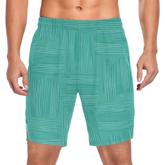 Iauyy Men's Athletic Shorts -Moisture Wicking Workout & Basketball Shorts with Liner, Lightweight Mesh Gym Sweat Shorts, Weaving Lines (S)