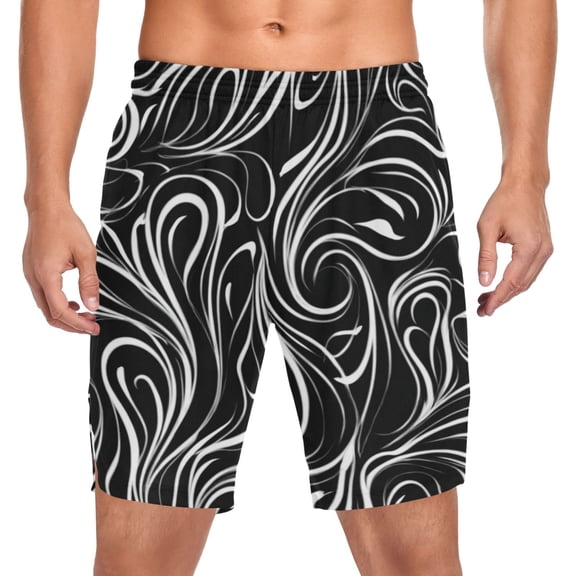 Iauyy Men's Athletic Shorts -Moisture Wicking Workout & Basketball Shorts with Liner, Lightweight Mesh Gym Sweat Shorts, White Swirling Pattern (S)