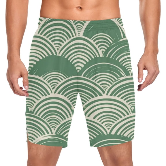 Iauyy Men's Athletic Shorts -Moisture Wicking Workout & Basketball Shorts with Liner, Lightweight Mesh Gym Sweat Shorts, Woodblock Print Style (S)