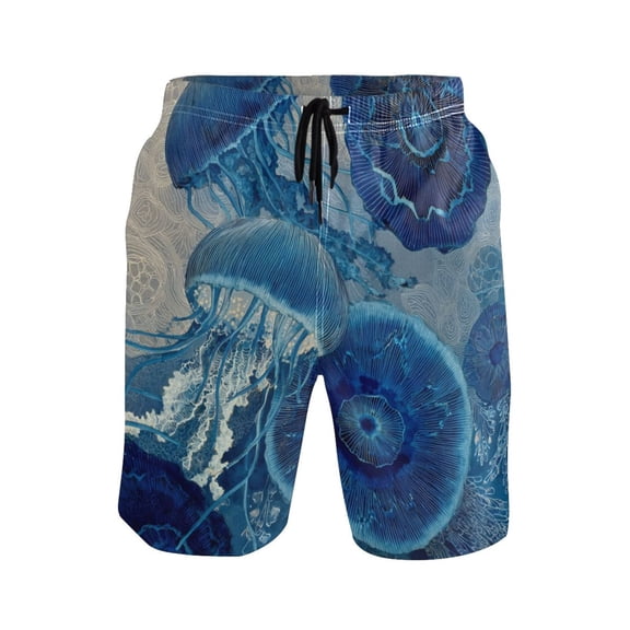 Iauyy Men's Quick-Dry Swim Trunks with Pockets - Casual Fashion Print Beach Board Shorts for Surfing & Pool,Blue Ocean Pattern S