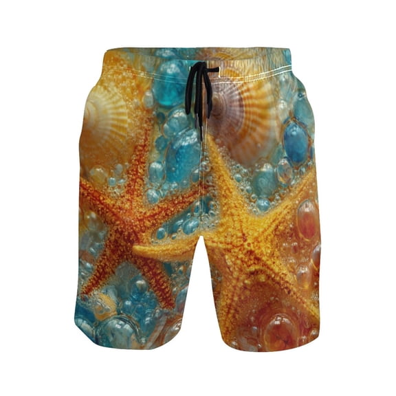 Iauyy Men's Quick-Dry Swim Trunks with Pockets - Casual Fashion Print Beach Board Shorts for Surfing & Pool,Blue-colored Bubbles S