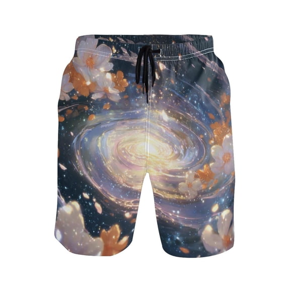 Iauyy Men's Quick-Dry Swim Trunks with Pockets - Casual Fashion Print Beach Board Shorts for Surfing & Pool,Flowers Surround S