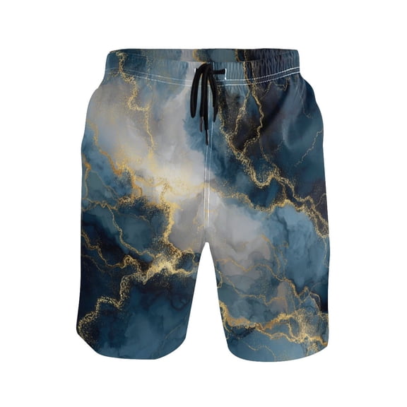 Iauyy Men's Quick-Dry Swim Trunks with Pockets - Casual Fashion Print Beach Board Shorts for Surfing & Pool,Golden Lines S