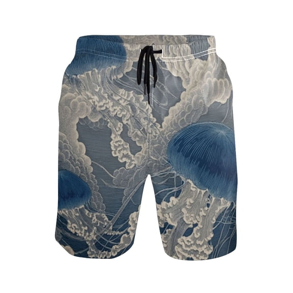 Iauyy Men's Quick-Dry Swim Trunks with Pockets - Casual Fashion Print Beach Board Shorts for Surfing & Pool,Jellyfish in The Ocean S