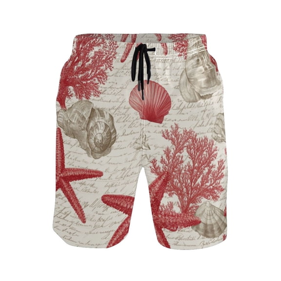Iauyy Men's Quick-Dry Swim Trunks with Pockets - Casual Fashion Print Beach Board Shorts for Surfing & Pool,Red Coral S