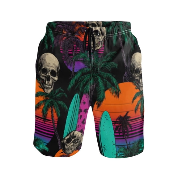 Iauyy Men's Quick-Dry Swim Trunks with Pockets - Casual Fashion Print Beach Board Shorts for Surfing & Pool,Surfboard Pattern S