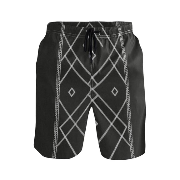 Iauyy Men's Quick-Dry Swim Trunks with Pockets - Casual Fashion Print Beach Board Shorts for Surfing & Pool,Symmetrical Rhombus S