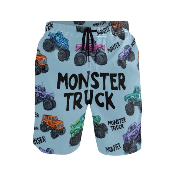 Iauyy Men's Quick-Dry Swim Trunks with Pockets - Casual Fashion Print Beach Board Shorts for Surfing & Pool,Truck Design S