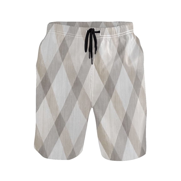 Iauyy Men's Quick-Dry Swim Trunks with Pockets - Casual Fashion Print Beach Board Shorts for Surfing & Pool,White and Beige S