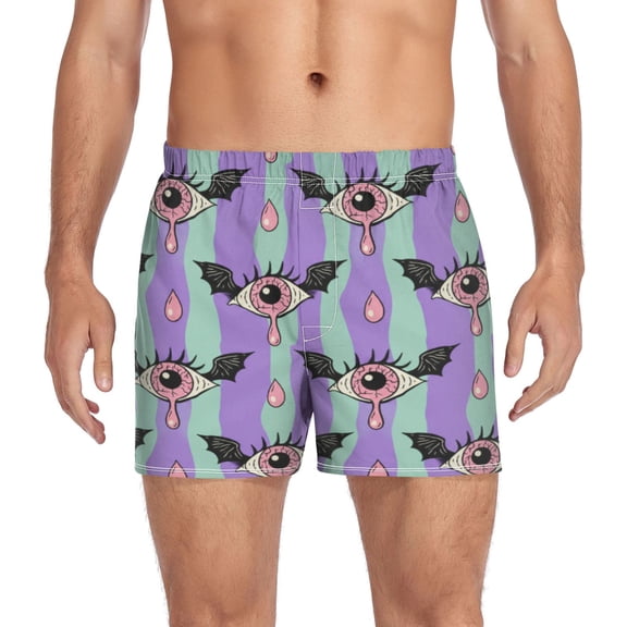 Iauyy Mens Boxer Shorts Cotton Loose Boxers for Men Underwear with Button, Bat Eye Printed S-XXL