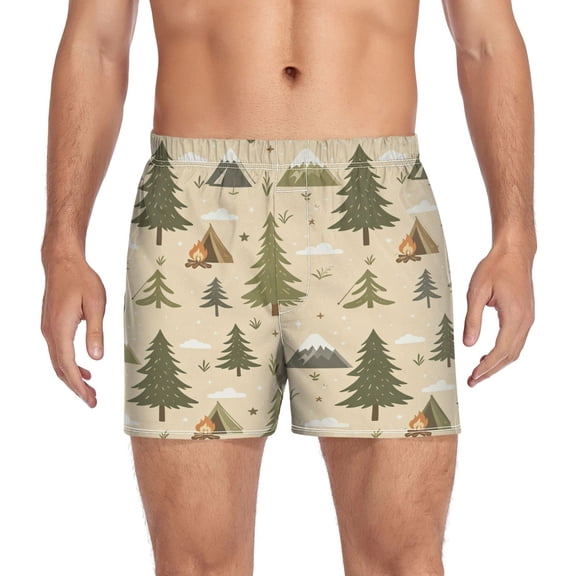 Iauyy Mens Boxer Shorts Cotton Loose Boxers for Men Underwear with Button, Beige Camp Printed S-XXL