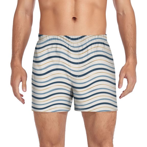 Iauyy Mens Boxer Shorts Cotton Loose Boxers for Men Underwear with Button, Blue Gold Waves Printed S-XXL