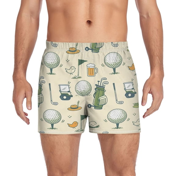 Iauyy Mens Boxer Shorts Cotton Loose Boxers for Men Underwear with Button, Cream Golf Printed S-XXL
