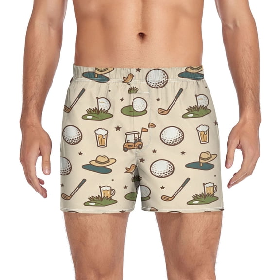 Iauyy Mens Boxer Shorts Cotton Loose Boxers for Men Underwear with Button, Cream Printed S-XXL