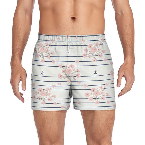 Iauyy Mens Boxer Shorts Cotton Loose Boxers for Men Underwear with Button, Floral Stripe Printed S-XXL