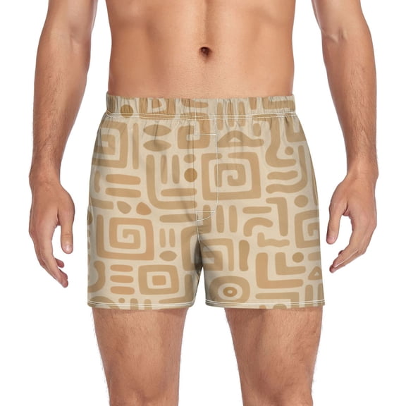 Iauyy Mens Boxer Shorts Cotton Loose Boxers for Men Underwear with Button, Maze Printed S-XXL