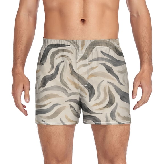 Iauyy Mens Boxer Shorts Cotton Loose Boxers for Men Underwear with Button, Muted Zebra Printed S-XXL