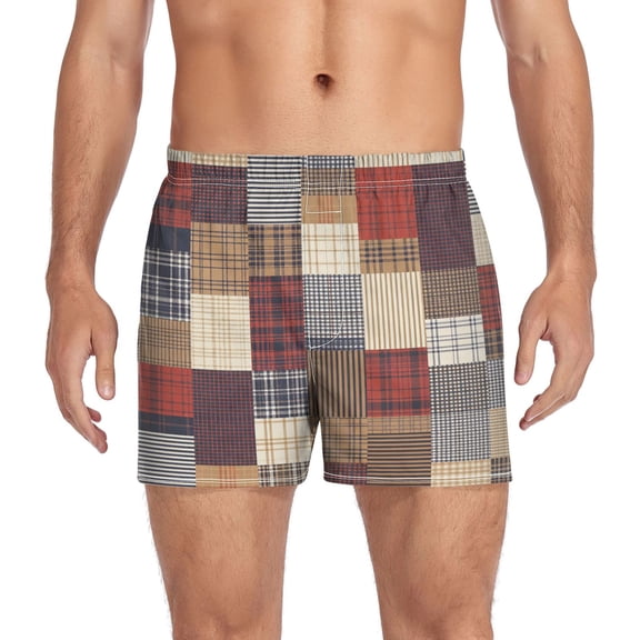 Iauyy Mens Boxer Shorts Cotton Loose Boxers for Men Underwear with Button, Patch Plaid Printed S-XXL