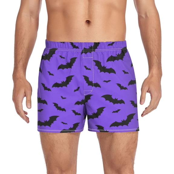 Iauyy Mens Boxer Shorts Cotton Loose Boxers for Men Underwear with Button, Purple Bat Printed S-XXL