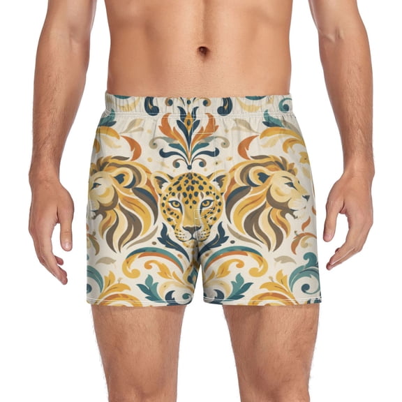 Iauyy Mens Boxer Shorts Cotton Loose Boxers for Men Underwear with Button, Royal Beast Printed S-XXL
