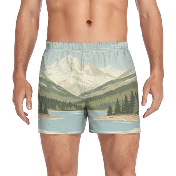 Iauyy Mens Boxer Shorts Cotton Loose Boxers for Men Underwear with Button, Sage Peak Printed S-XXL