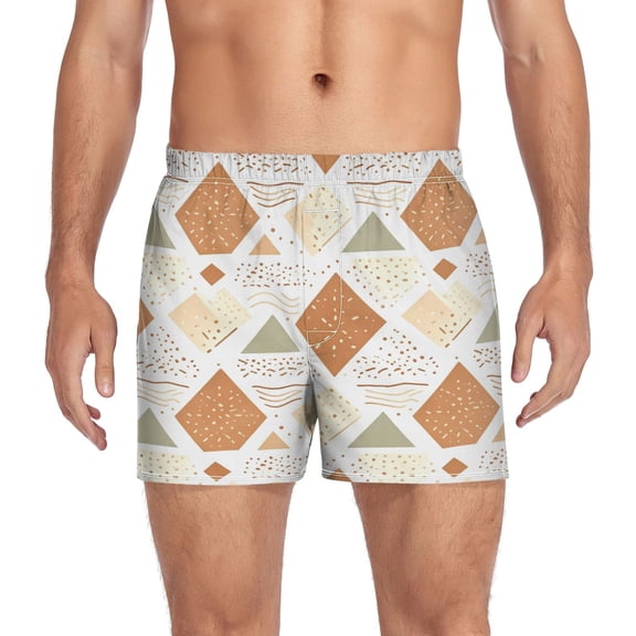 Iauyy Mens Boxer Shorts Cotton Loose Boxers for Men Underwear with Button, Terracotta Printed S-XXL