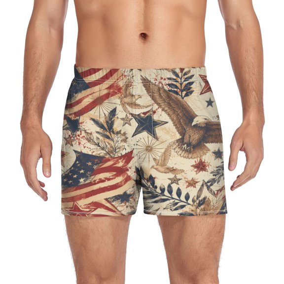 Iauyy Mens Boxer Shorts Cotton Loose Boxers for Men Underwear with Button, Vintage Star Printed S-XXL
