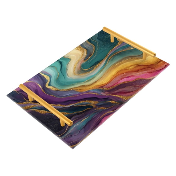 Iauyy Modern Square Bathroom Tray with Handles - Acrylic & Aluminum Alloy Vanity Countertop Organizer ,Texture Map