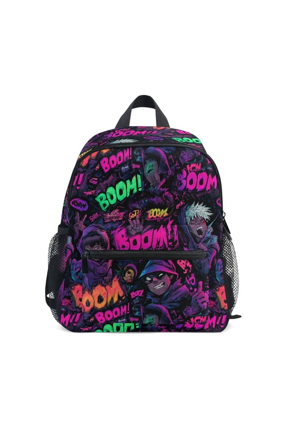 Neon Hues Design Backpack for Girls/Boys with Name Tag—Front-closure buttons for ages 3–8year