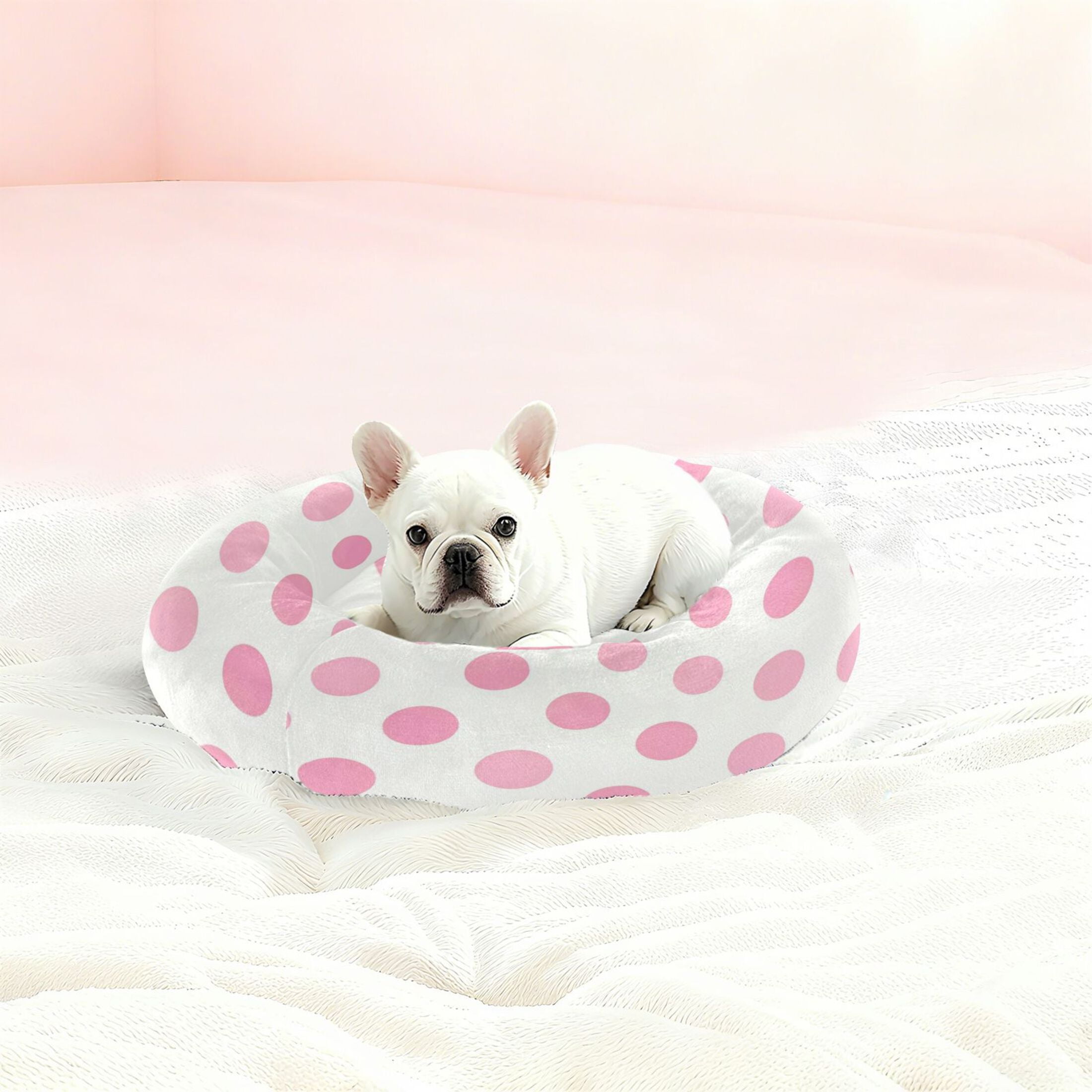 Iauyy Pet Couch Donut Cat Bed for Indoor Cats/Small Dogs Washable & Machine with Non-slip Bottom Calming Cat Furniture, Elegance Of The Polka Dots (S)