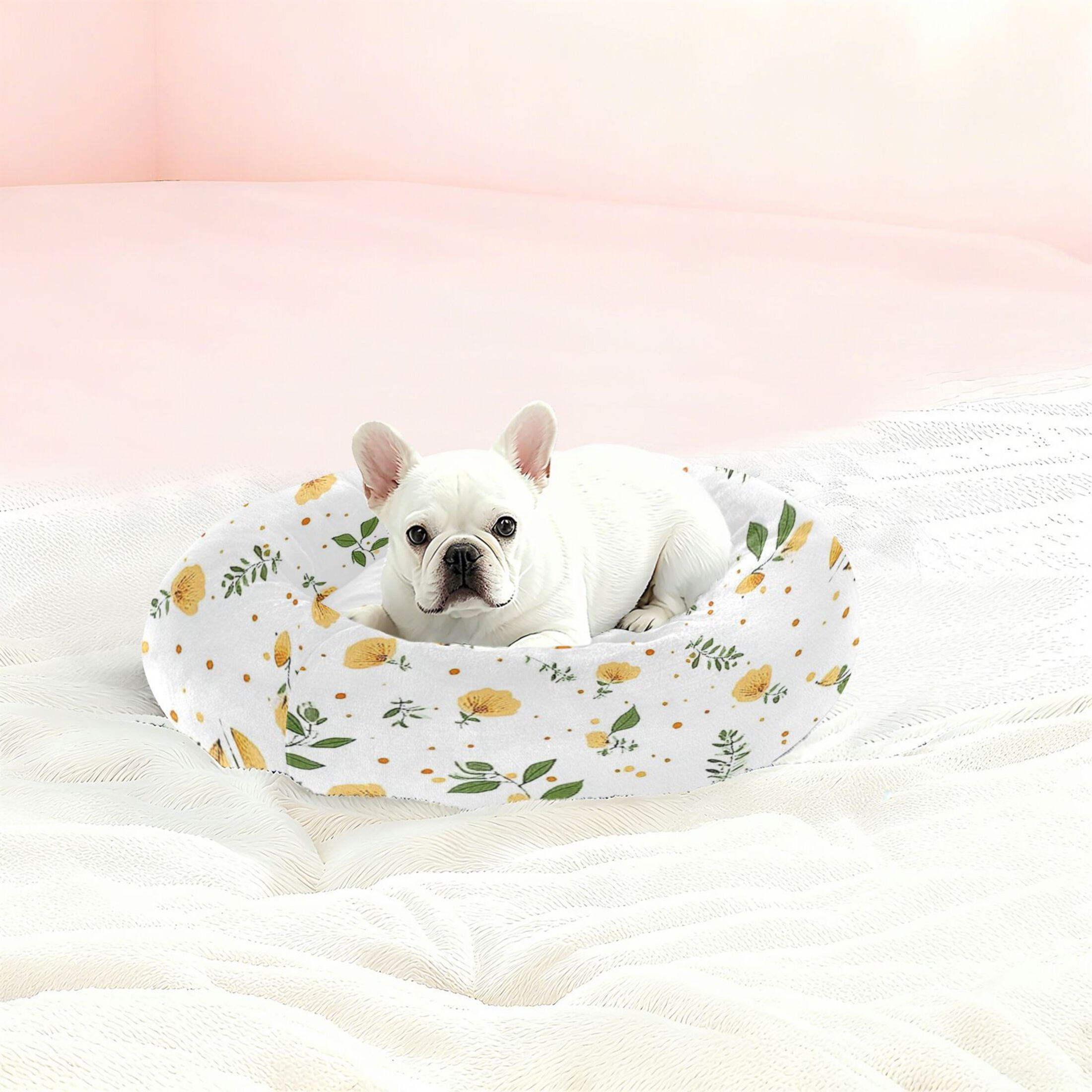 Iauyy Pet Couch Donut Cat Bed for Indoor Cats/Small Dogs Washable & Machine with Non-slip Bottom Calming Cat Furniture, Greenish Small Spots and Orange (M)