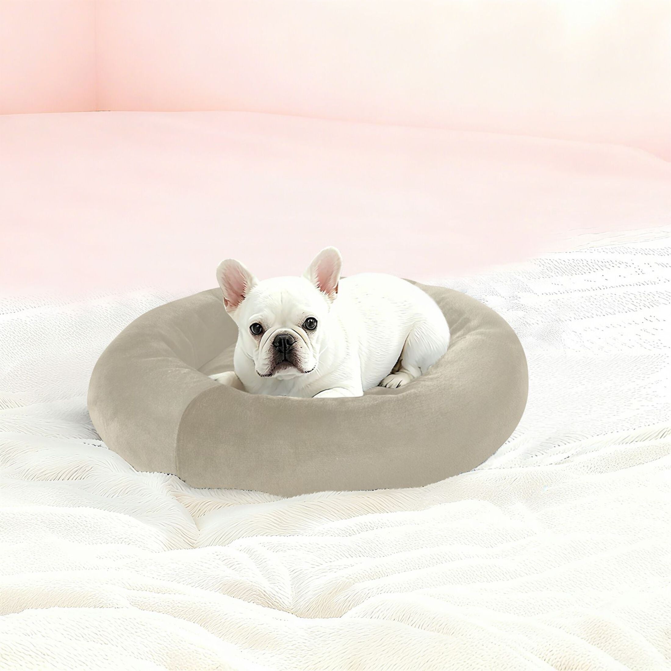 Iauyy Pet Couch Donut Cat Bed for Indoor Cats/Small Dogs Washable & Machine with Non-slip Bottom Calming Cat Furniture, Light Brown and Dark Green (M)