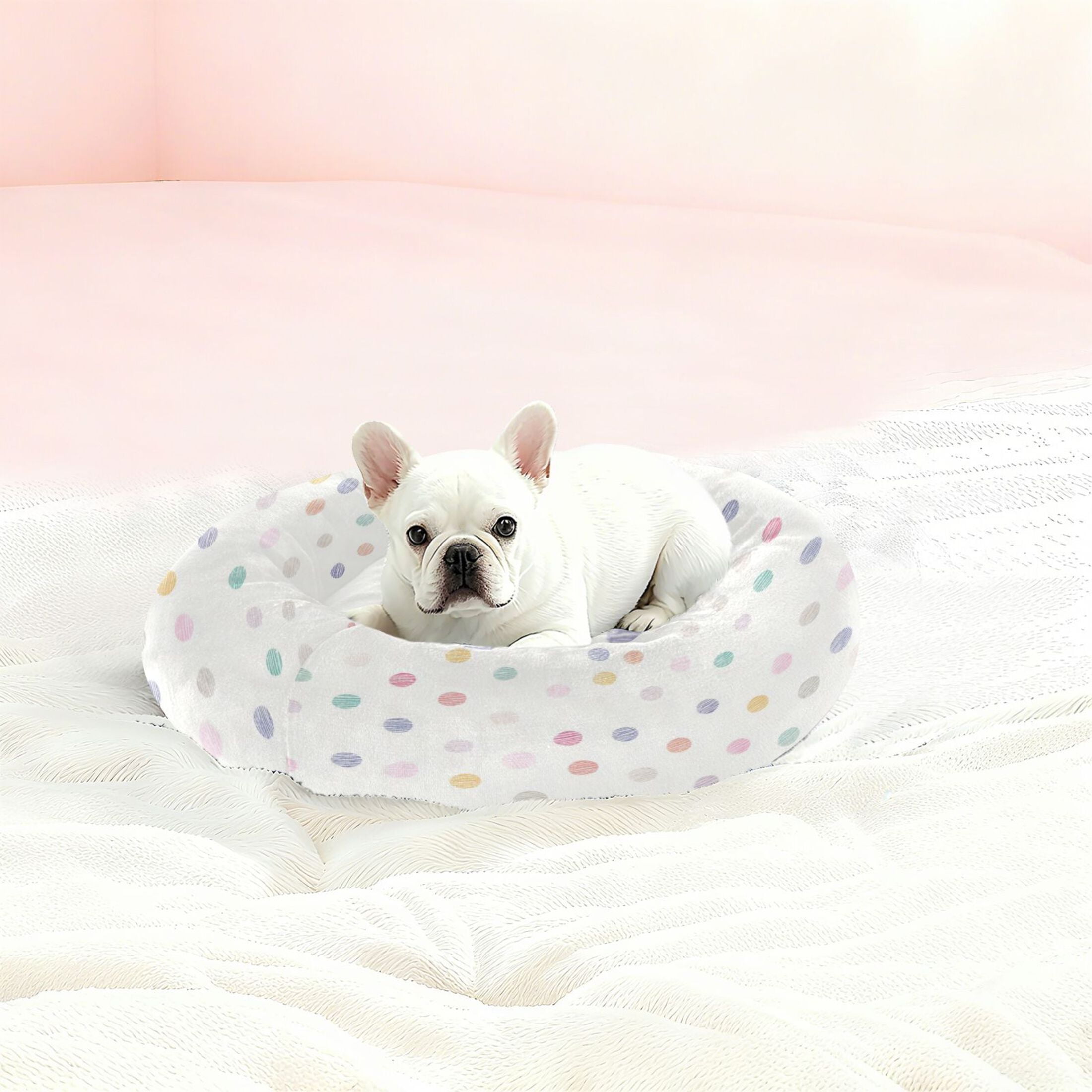 Iauyy Pet Couch Donut Cat Bed for Indoor Cats/Small Dogs Washable & Machine with Non-slip Bottom Calming Cat Furniture, Light-colored Dotted Pattern (M)