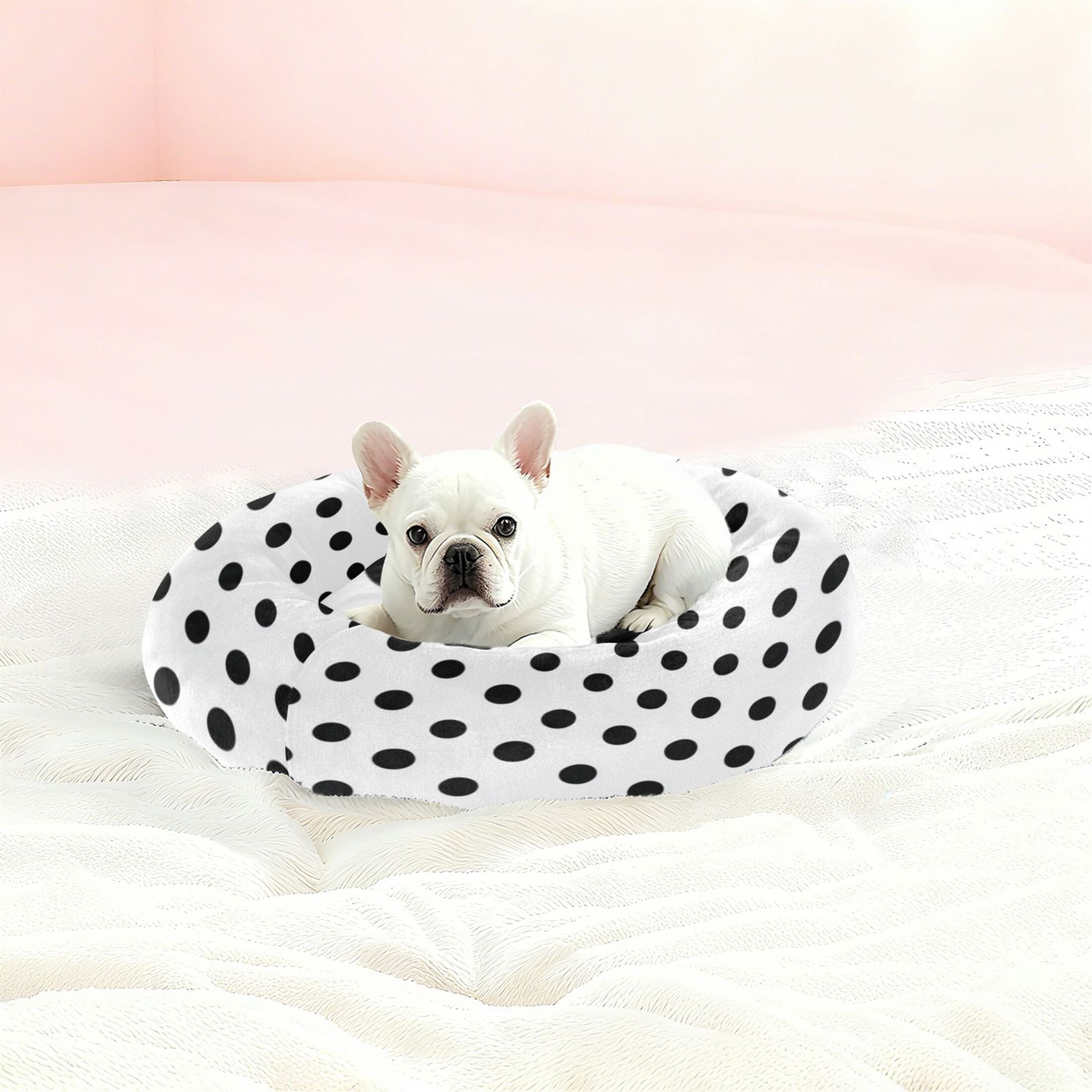 Iauyy Pet Couch Donut Cat Bed for Indoor Cats/Small Dogs Washable & Machine with Non-slip Bottom Calming Cat Furniture, Minimalist Black and White Dots (M)