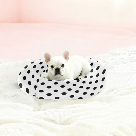 Iauyy Pet Couch Donut Cat Bed for Indoor Cats/Small Dogs Washable & Machine with Non-slip Bottom Calming Cat Furniture, Minimalist Black and White Dots (XS)