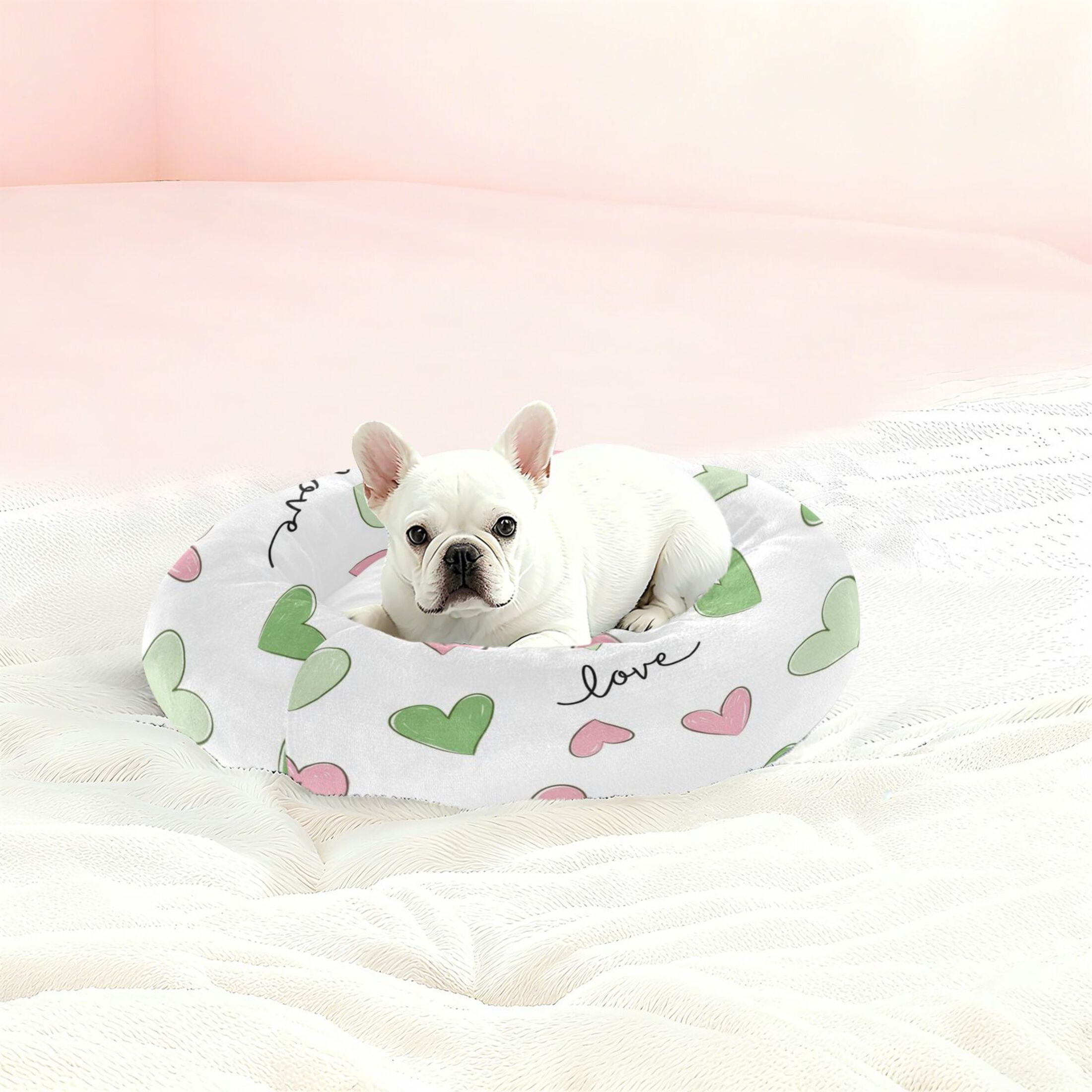 Iauyy Pet Couch Donut Cat Bed for Indoor Cats/Small Dogs Washable & Machine with Non-slip Bottom Calming Cat Furniture, Pale Green Painted Decoration (M)