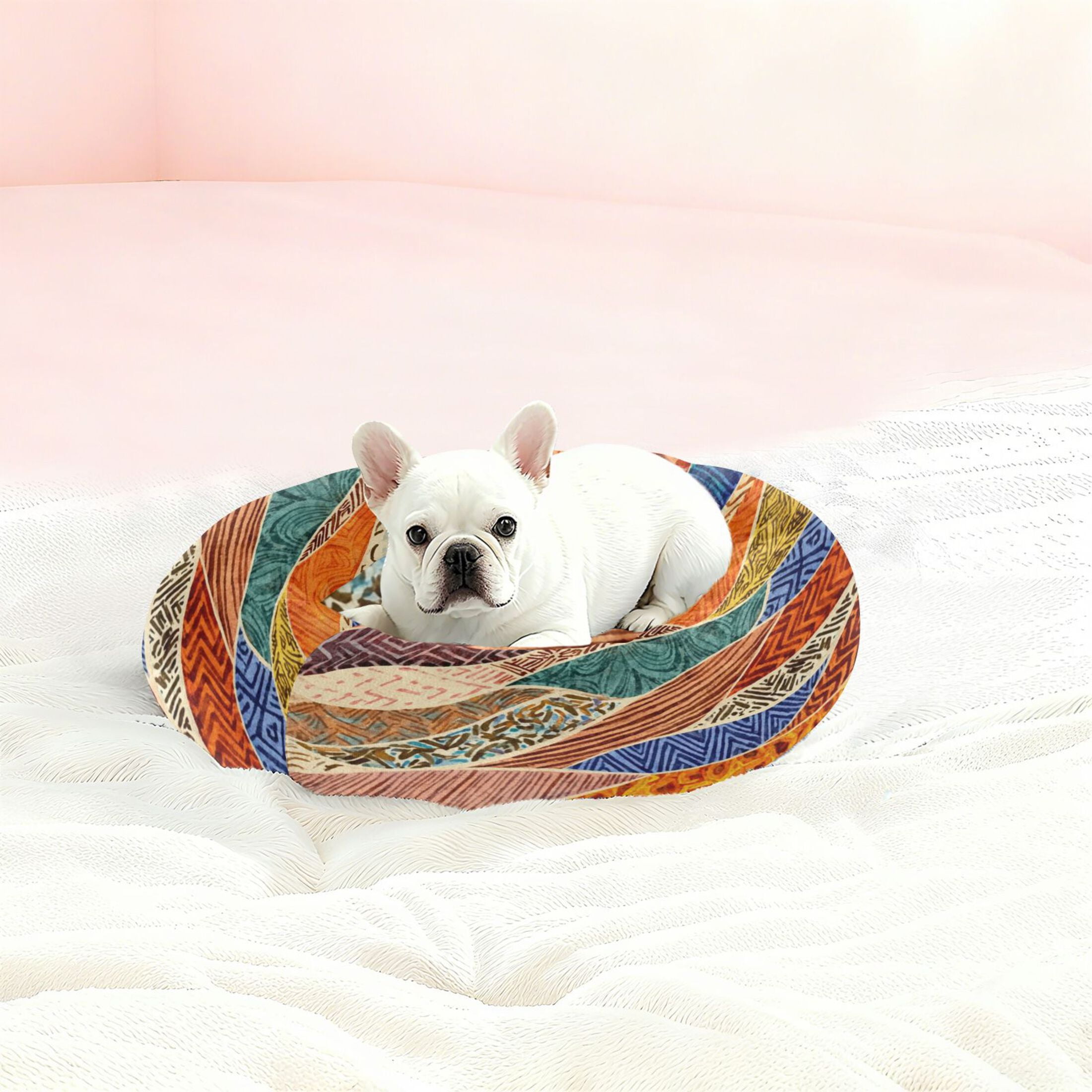 Iauyy Pet Couch Donut Cat Bed for Indoor Cats/Small Dogs Washable & Machine with Non-slip Bottom Calming Cat Furniture, Patterns Of The Multicolored Tribe (M)