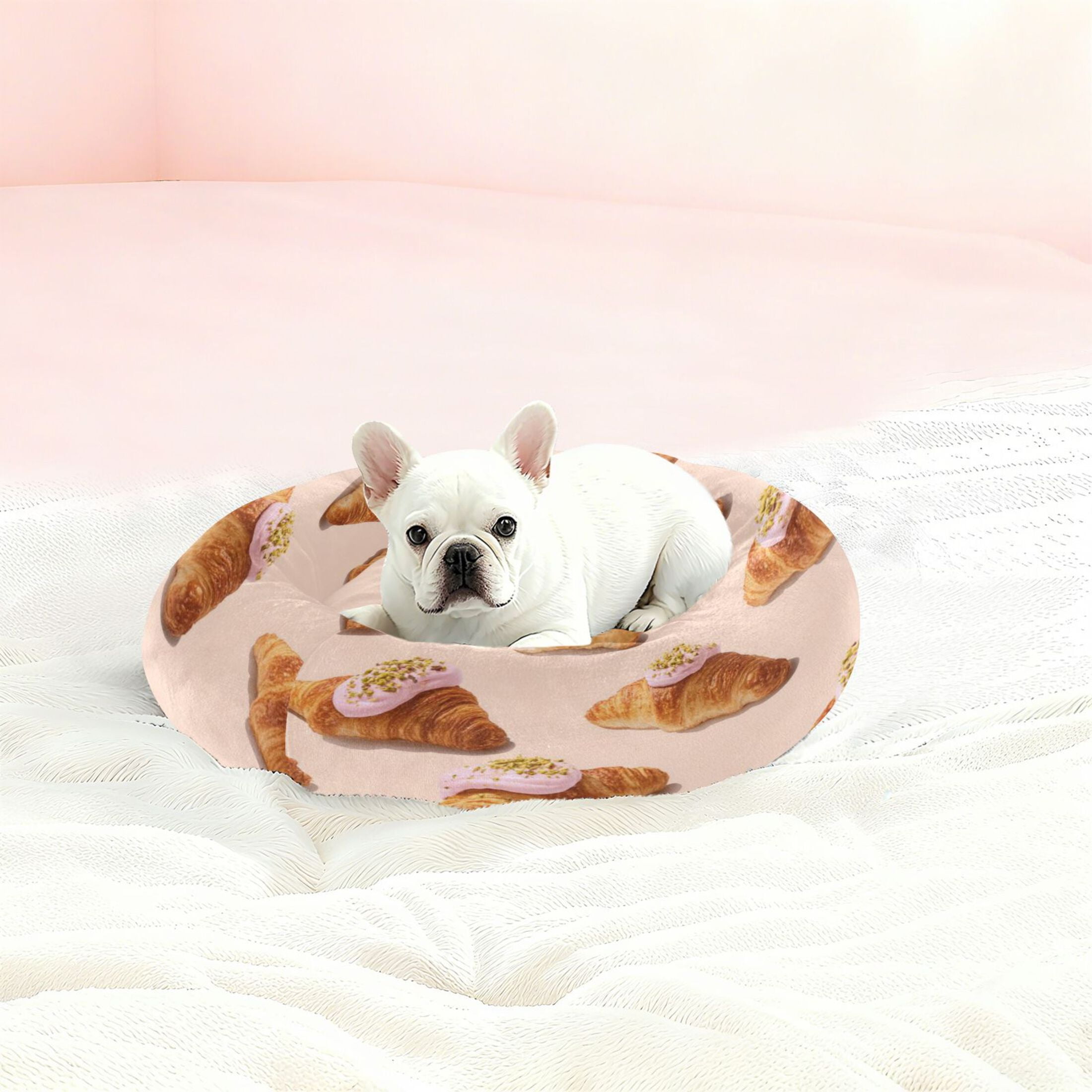 Iauyy Pet Couch Donut Cat Bed for Indoor Cats/Small Dogs Washable & Machine with Non-slip Bottom Calming Cat Furniture, Realistic Horn-shaped Bread (M)