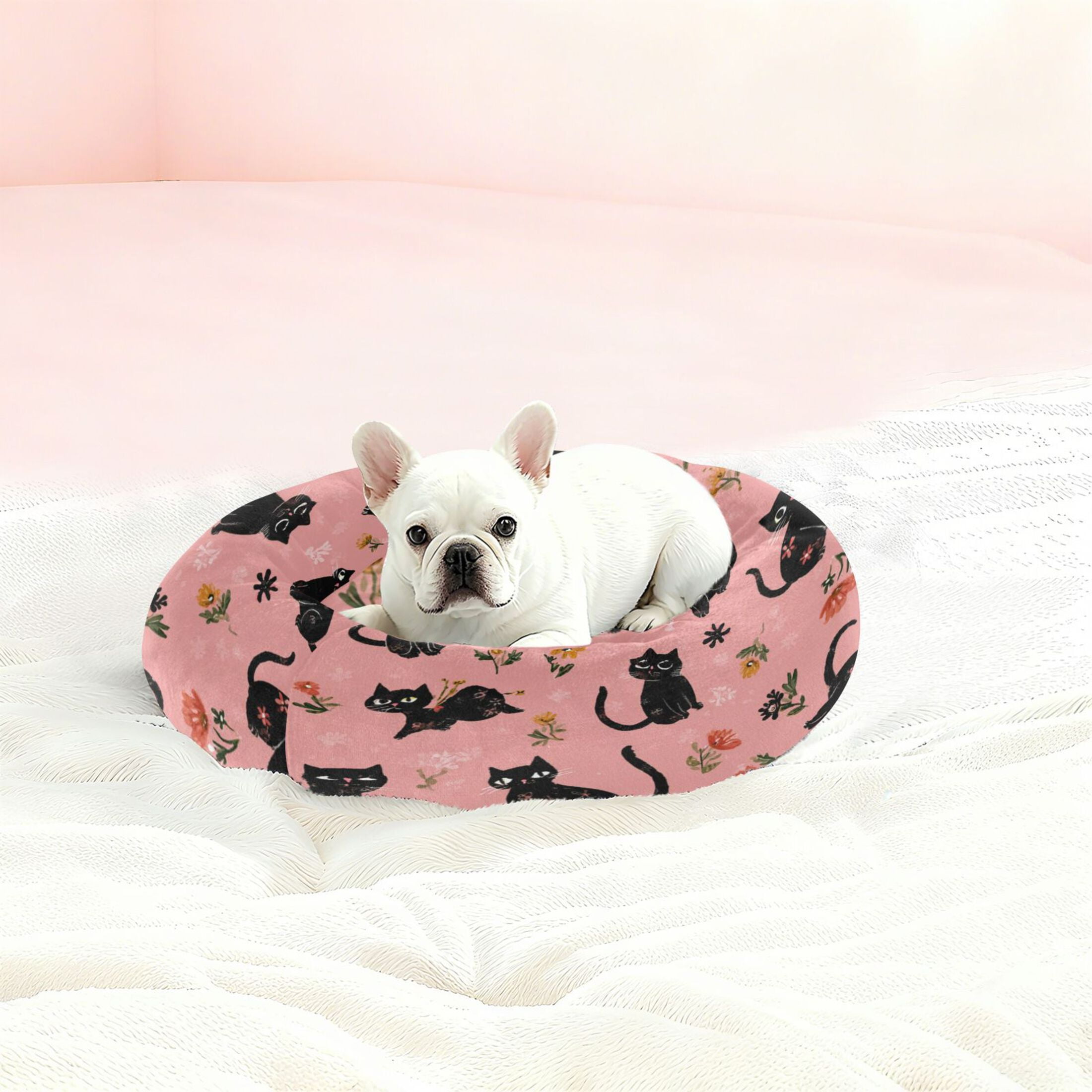 Iauyy Pet Couch Donut Cat Bed for Indoor Cats/Small Dogs Washable & Machine with Non-slip Bottom Calming Cat Furniture, Simple Sketch Of A Kitten (XS)