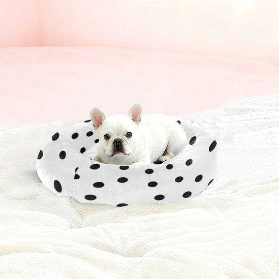 Iauyy Pet Couch Donut Cat Bed for Indoor Cats/Small Dogs Washable & Machine with Non-slip Bottom Calming Cat Furniture, Smoothly Seamless Polka Dots (M)