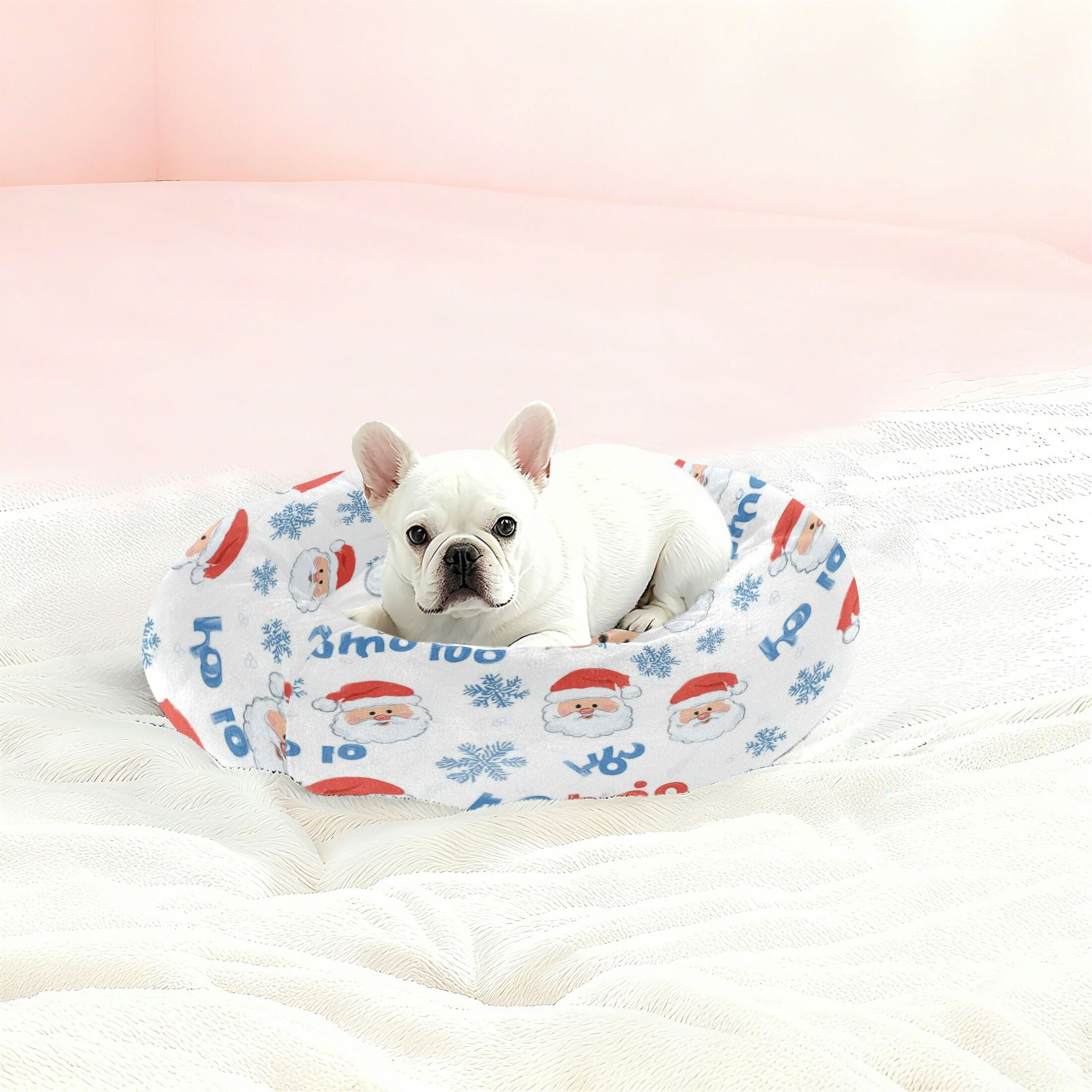 Iauyy Pet Couch Donut Cat Bed for Indoor Cats/Small Dogs Washable & Machine with Non-slip Bottom Calming Cat Furniture, Snowflake Santa Claus Wallpaper (M)