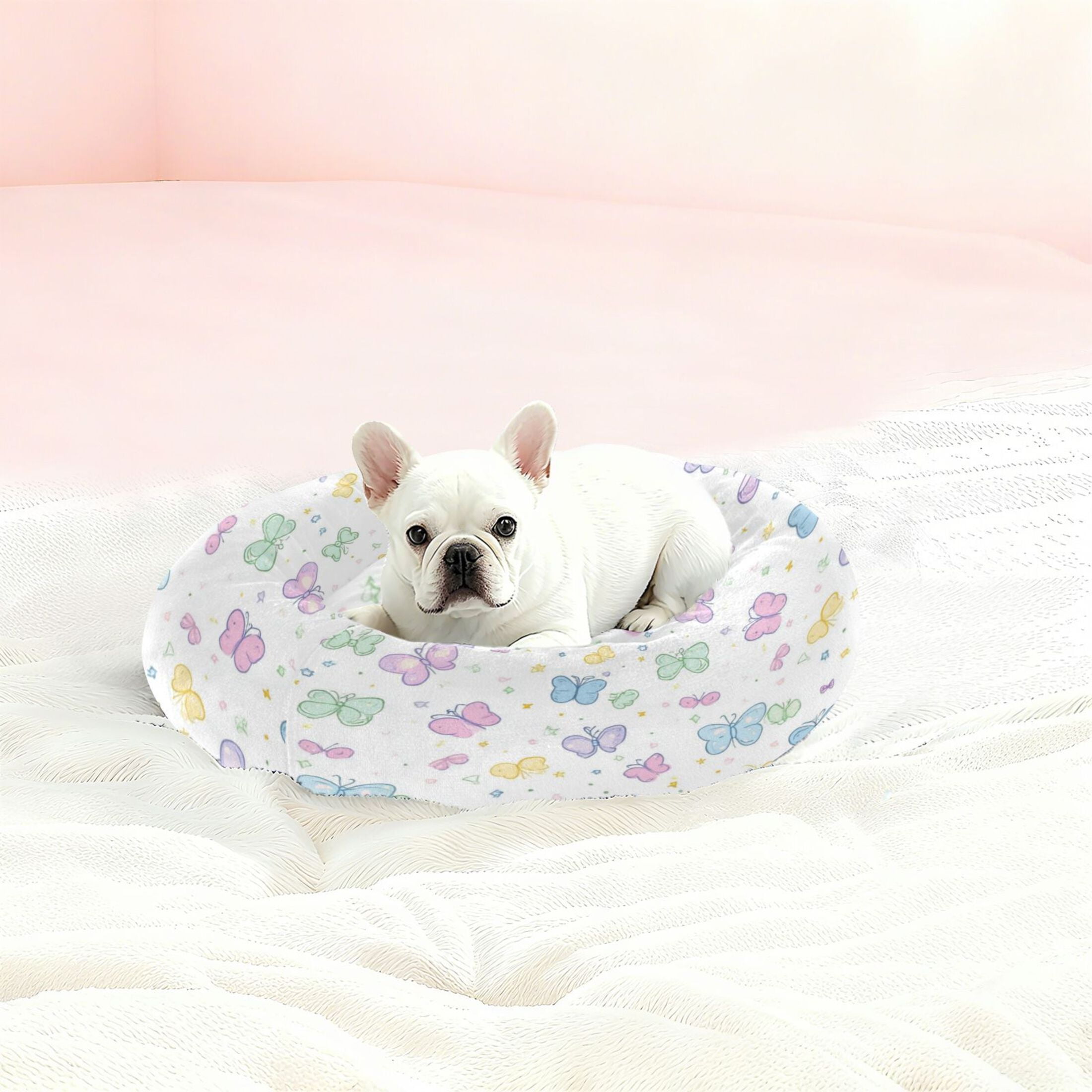 Iauyy Pet Couch Donut Cat Bed for Indoor Cats/Small Dogs Washable & Machine with Non-slip Bottom Calming Cat Furniture, Soft-colored Cartoon Butterfly (M)