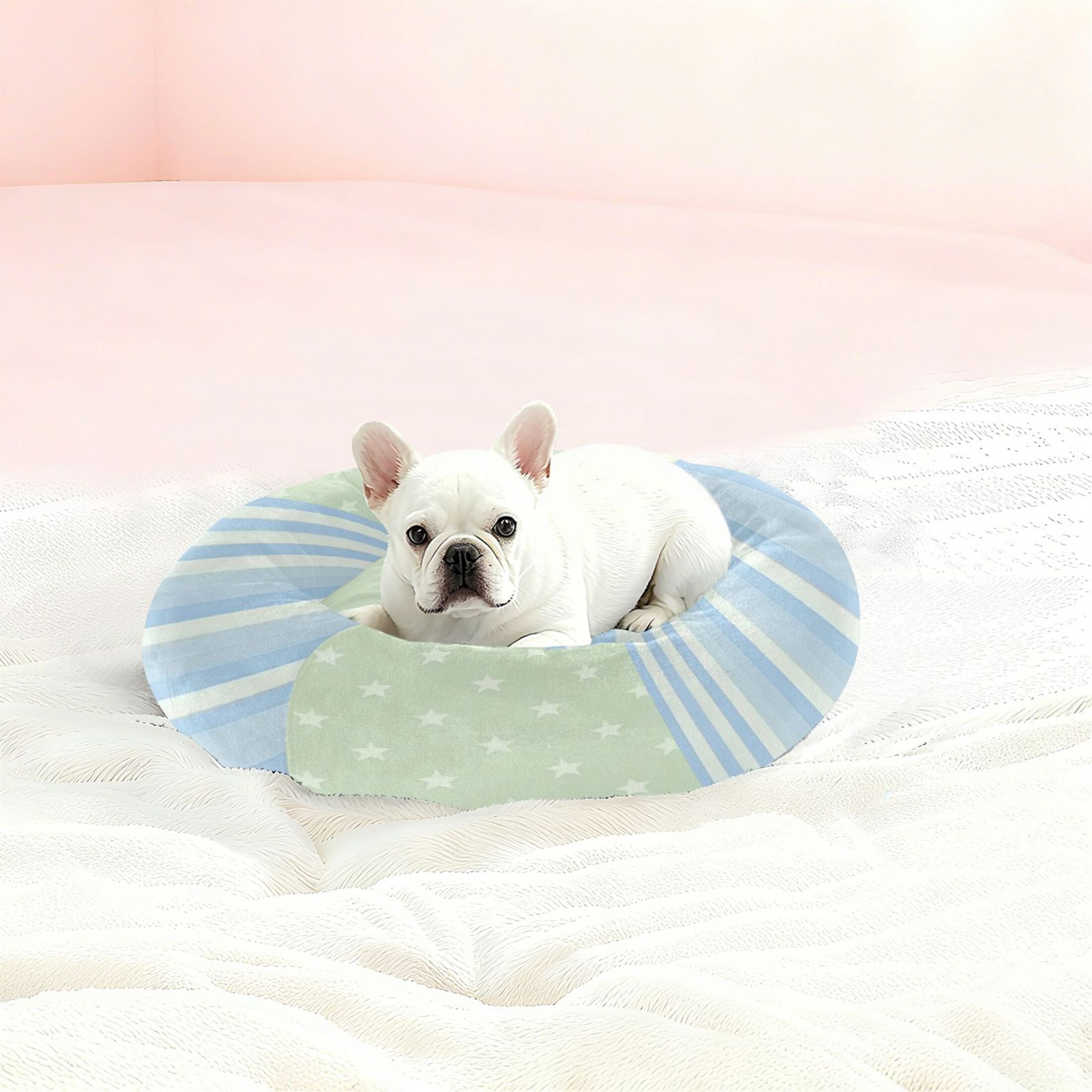 Iauyy Pet Couch Donut Cat Bed for Indoor Cats/Small Dogs Washable & Machine with Non-slip Bottom Calming Cat Furniture, Vertical Striped Light Blue (M)