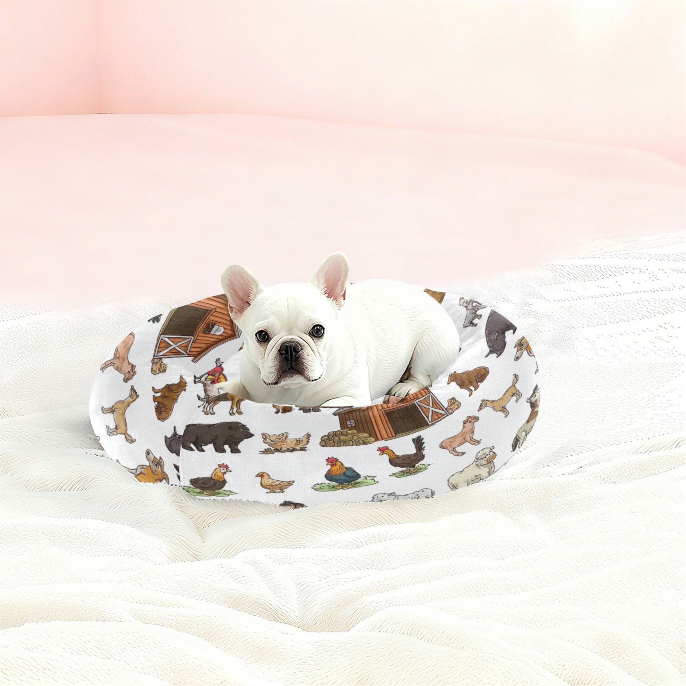 Iauyy Pet Couch Donut Cat Bed for Indoor Cats/Small Dogs Washable & Machine with Non-slip Bottom Calming Cat Furniture, 30 Farm Animals (M)